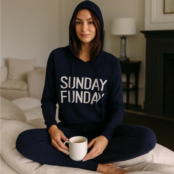 RACHEL ZOE Navy Blue Sunday Funday Cashmere Blend Hooded Pullover Sweater - Picture 1 of 3